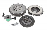 Self-adjusting clutch kit with dual mass flywheel and pneumatic bearing