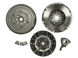Self-adjusting clutch kit with dual mass flywheel and pneumatic bearing