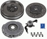 Self-adjusting clutch kit with dual mass flywheel and pneumatic bearing