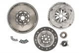Self-adjusting clutch kit with dual mass flywheel and pneumatic bearing