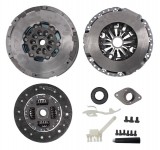 Self-adjusting clutch kit with dual mass flywheel and pneumatic bearing