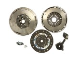 Self-adjusting clutch kit with dual mass flywheel and pneumatic bearing
