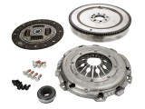 Self-adjusting clutch kit with rigid flywheel and release bearing