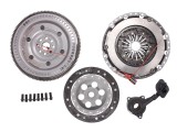 Self-adjusting clutch kit with dual mass flywheel and pneumatic bearing