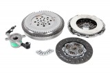 Self-adjusting clutch kit with dual mass flywheel and pneumatic bearing