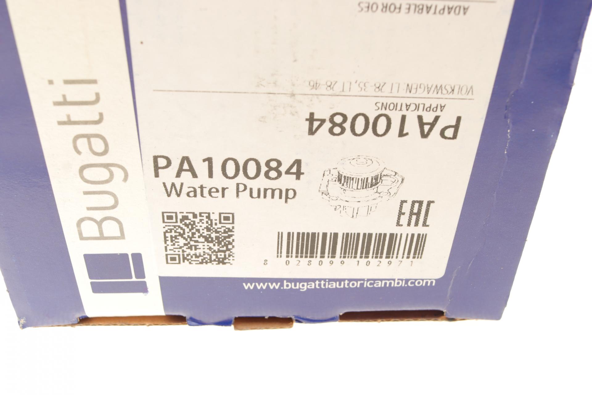 PA10084 BUGATTI Помпа воды VW LT 28-35/28-46 2.8TDI 92kw/96kw (AGK/ATA) 97-06 (B/B) (5 лоп) (косой зуб)