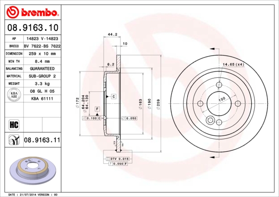 08916311 BREMBO Тормозной диск