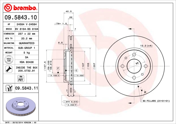 09584311 BREMBO Тормозной диск