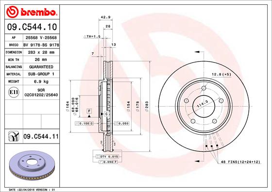 09C54411 BREMBO Тормозной диск