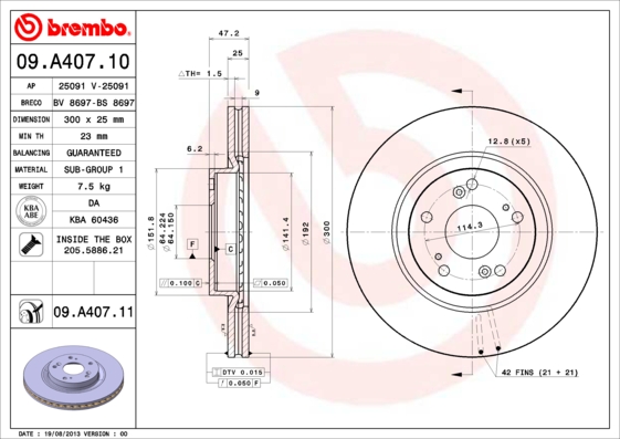 09A40711 BREMBO Тормозной диск