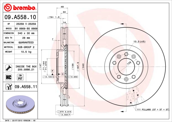 09A55811 BREMBO Тормозной диск