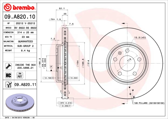 09A82011 BREMBO Тормозной диск