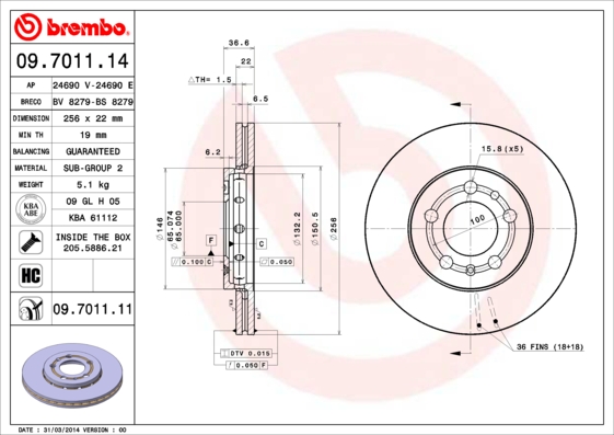 09701111 BREMBO Тормозной диск