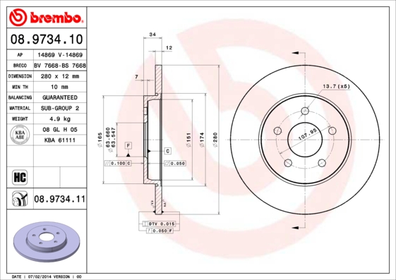 08973411 BREMBO Тормозной диск