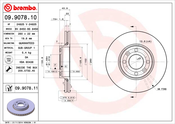 09907811 BREMBO Тормозной диск