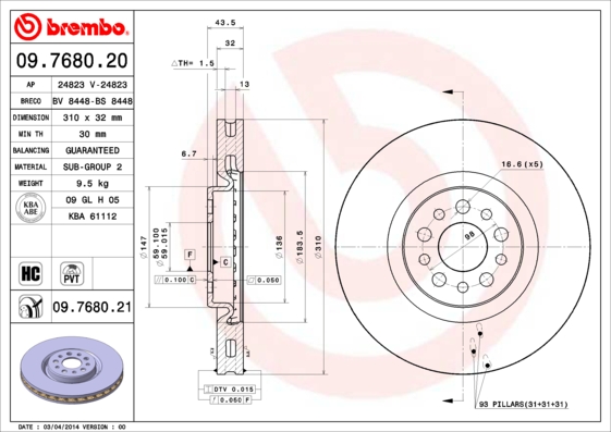 09768021 BREMBO Тормозной диск