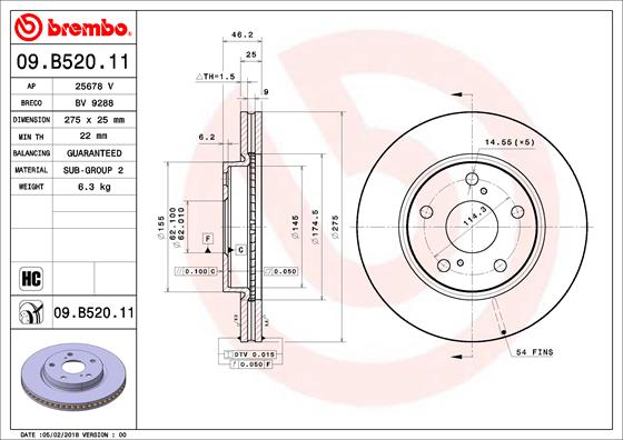 09B52011 BREMBO Тормозной диск