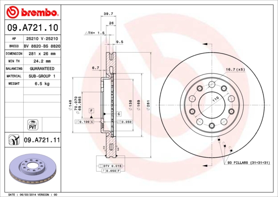 09A72111 BREMBO Тормозной диск