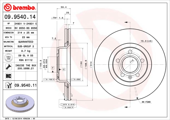 09954011 BREMBO Тормозной диск