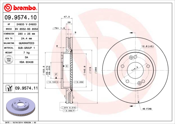 09957411 BREMBO Тормозной диск