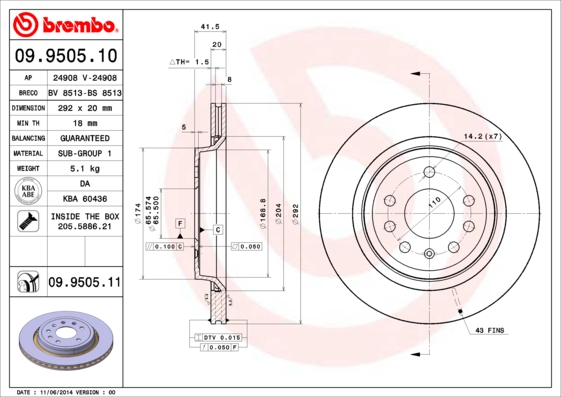 09950511 BREMBO Тормозной диск