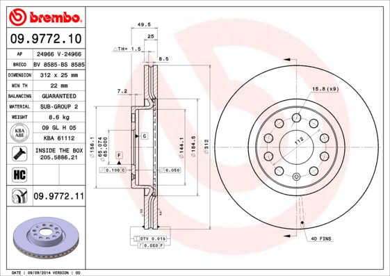 09977211 BREMBO Тормозной диск