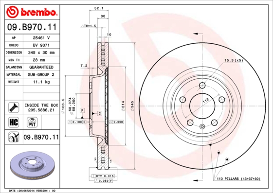 09B97011 BREMBO Тормозной диск