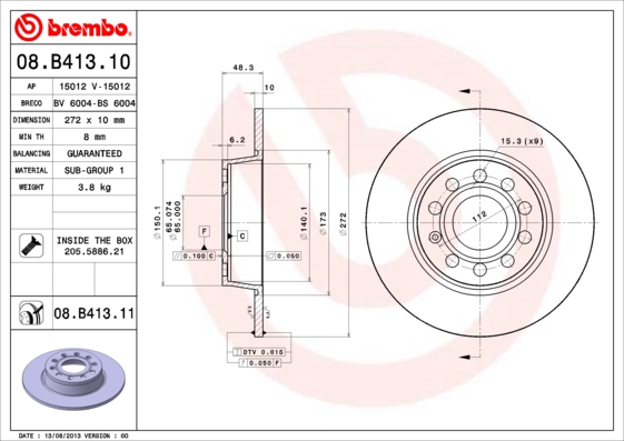 08B41311 BREMBO Тормозной диск