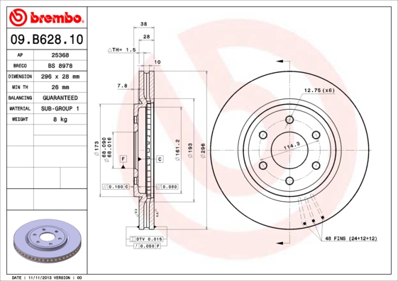 09B62810 BREMBO Тормозной диск