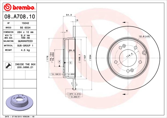08A70811 BREMBO Тормозной диск