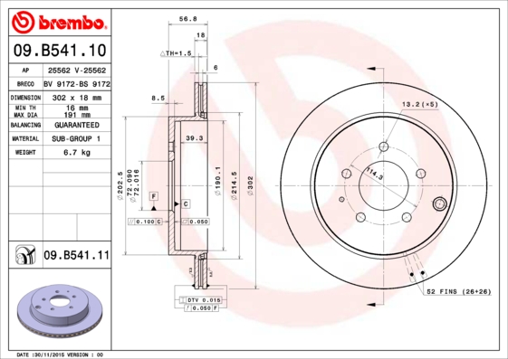 09B54111 BREMBO Тормозной диск