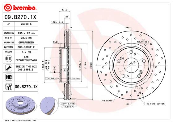 09B2701X BREMBO Тормозные диски