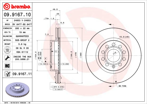 09916711 BREMBO Тормозной диск