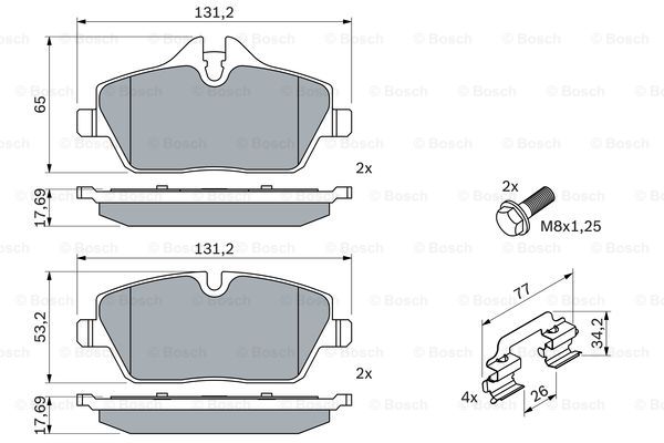 0986494588 BOSCH Комплект тормозных колодок, дисковый тормоз