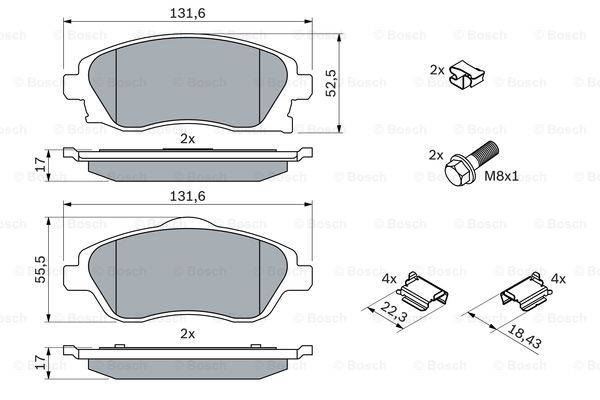 0986494625 BOSCH Комплект тормозных колодок, дисковый тормоз