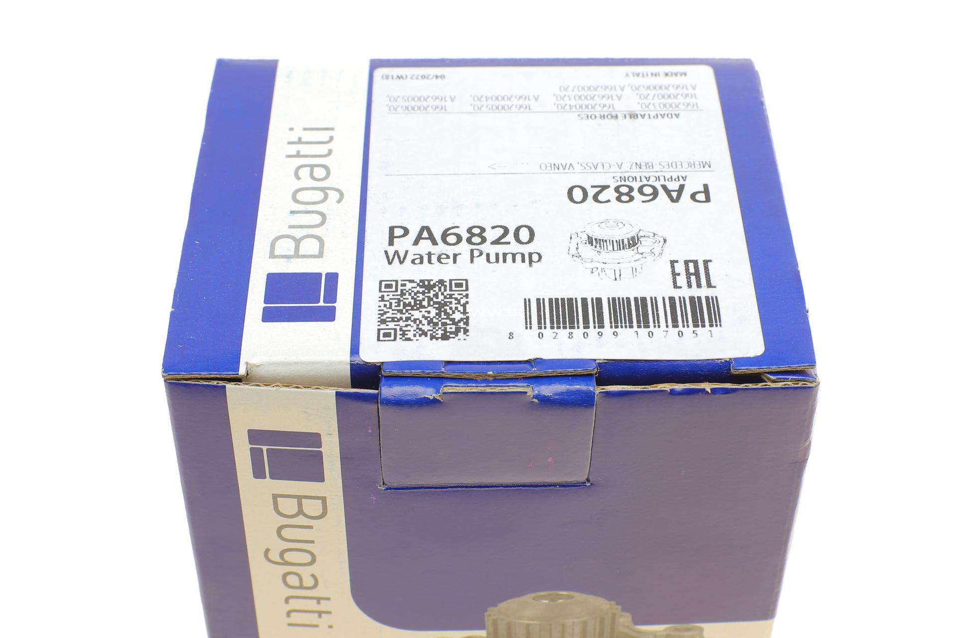 PA6820 BUGATTI Помпа воды MB Vaneo (W414) 1.6/1.7CDI/1.9 02-05/A-class (W168) 1.4/1.6/1.7CDI/1.9 97-04 (M166/OM668)