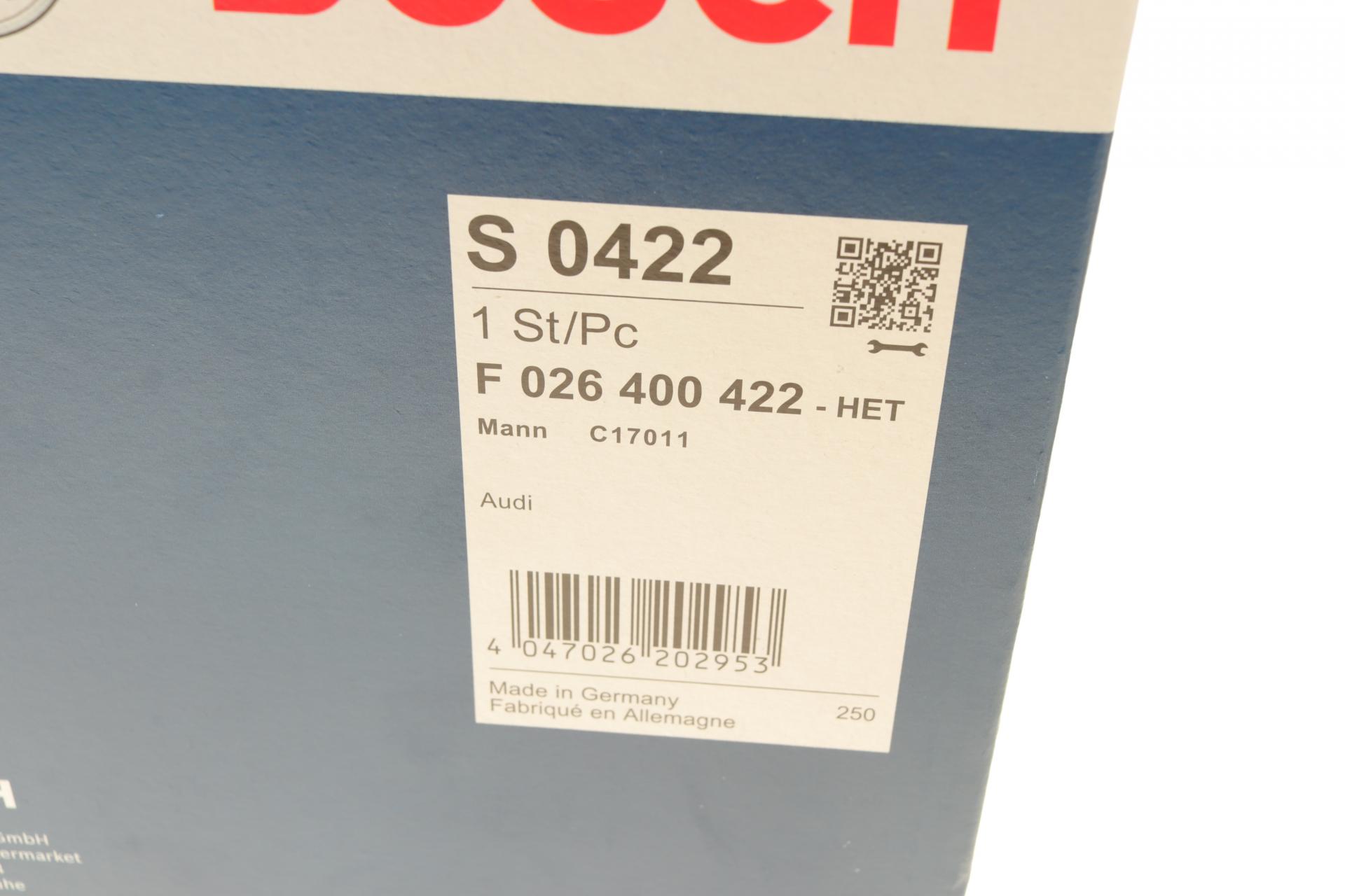 F026400422 BOSCH Фильтр воздушный Audi A4/A5/Q5 2.0D/2.0H 15-