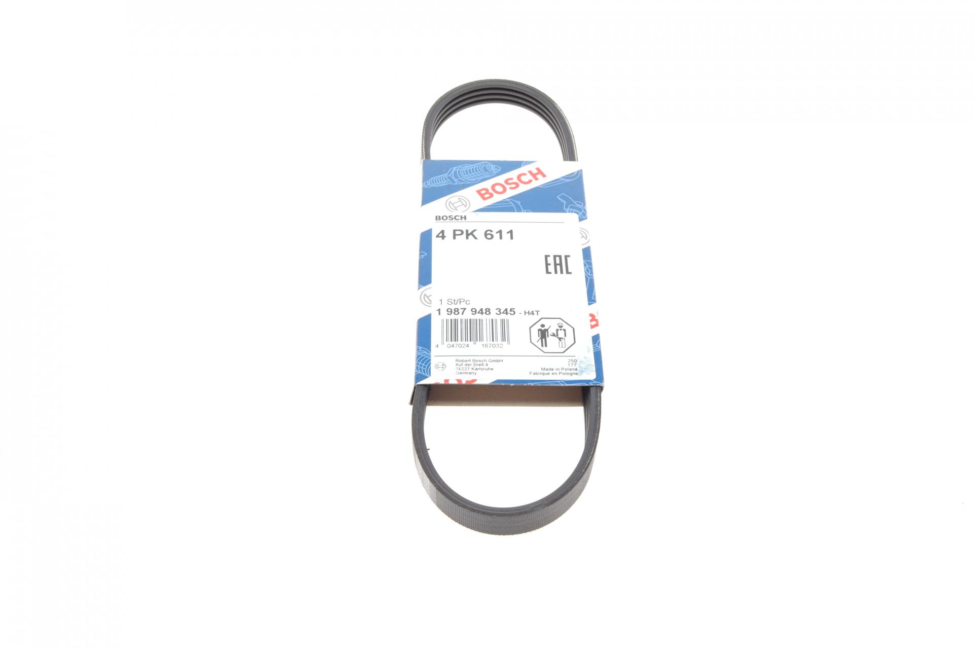 1987948345 BOSCH Ремень генератора Hyundai Accent 1.3/1.5i/Getz 1.3i 94-05 (4PK611)