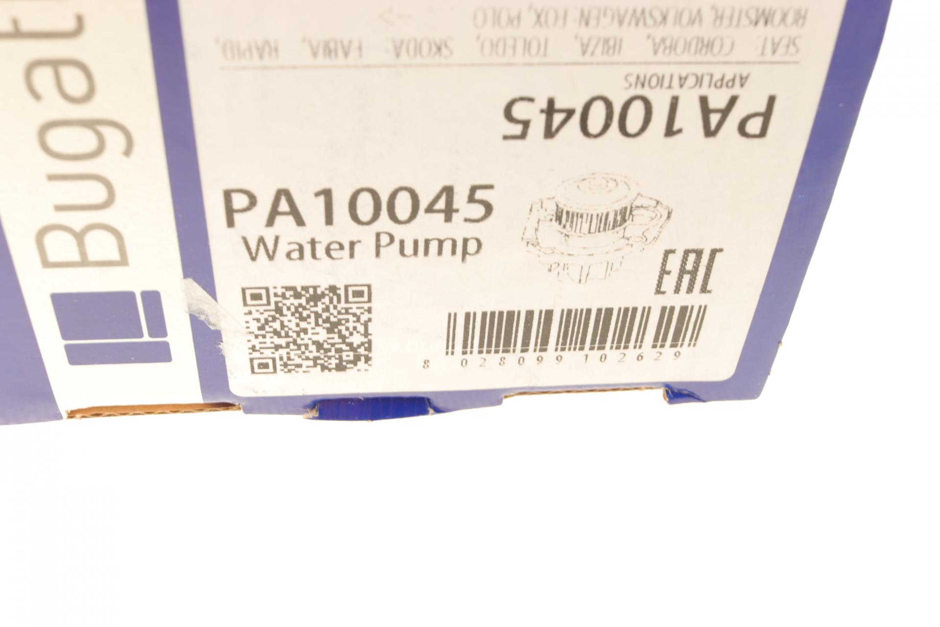 PA10045 BUGATTI Помпа воды Seat Cordoba/Ibiza/Toledo/Skoda Fabia/Roomster/VW Polo 1.2/1.2 12V 02-