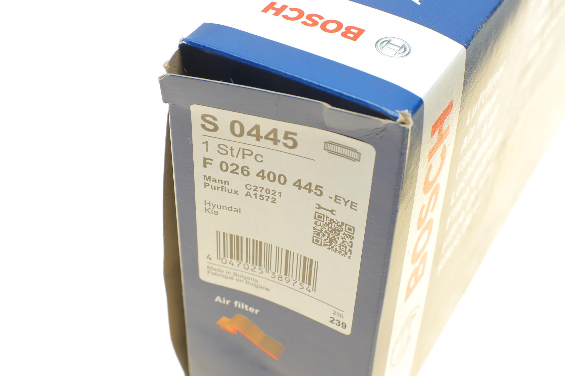F026400445 BOSCH Фильтр воздушный Hyundai I30 1.4-1.6 D 1.6 i 11-/ Kia Cee D 1.0-1.6 i 1.4-1.6 CRDi 12-18