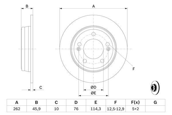 0986479052 BOSCH Диск тормозной (задний) Kia Ceed/Cerato/Soul/Hyundai i30/Elantra 12- (261.9x10)