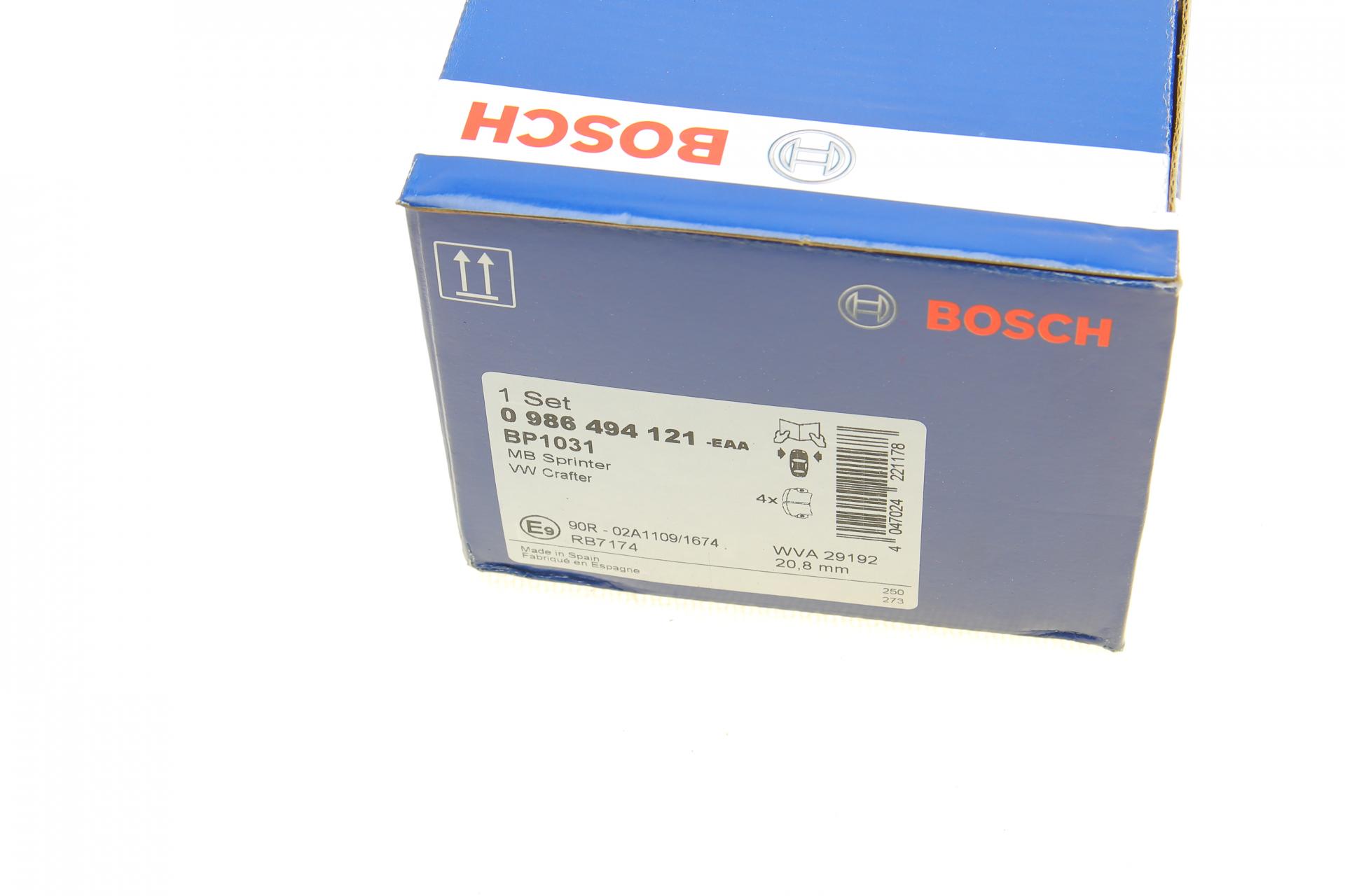 0986494121 BOSCH Комплект тормозных колодок, дисковый тормоз