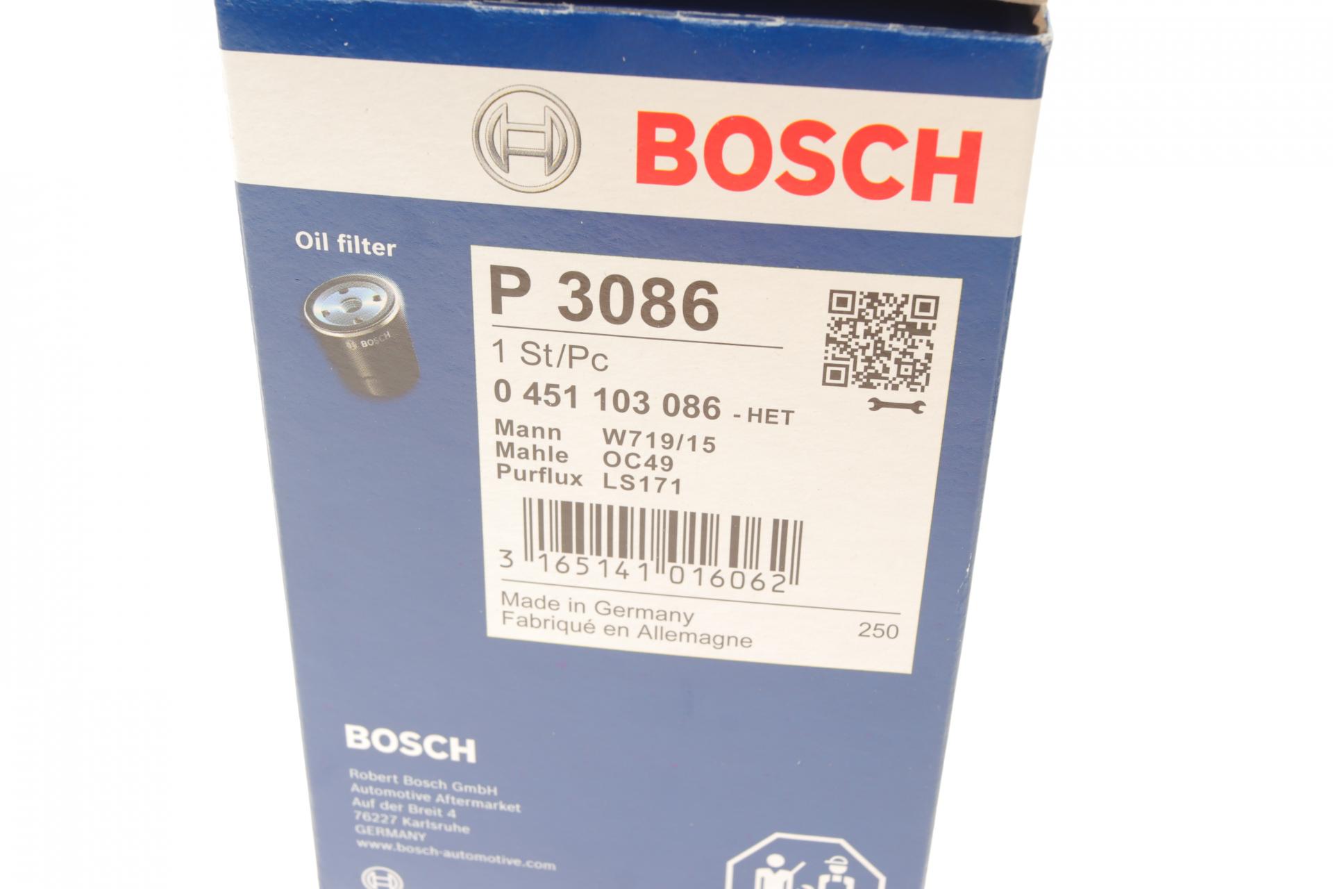 0451103086 BOSCH Фильтр масляный BMW 3 (E30) 1.8/2.0i 82-91 (M20/M10)