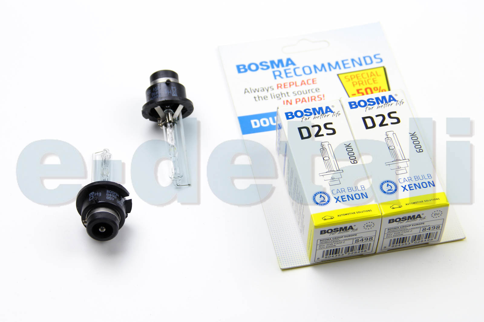 8498D BOSMA Автолампа D2S XENON 85V 35W P32D-2 6000K (2 шт)